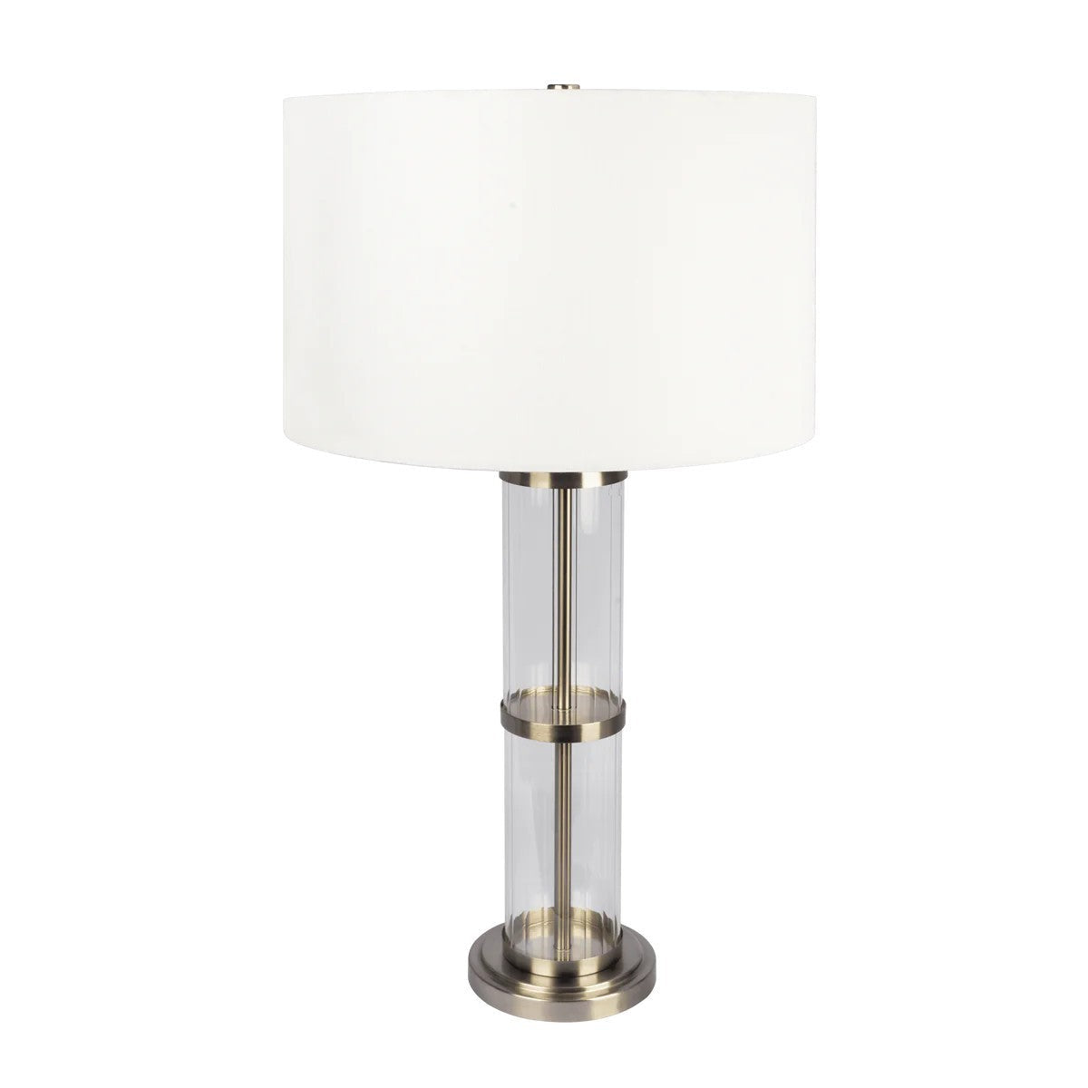 Echo Brushed Nickel Table Lamp with On/Off Switch Clear Glass Body Metal Base