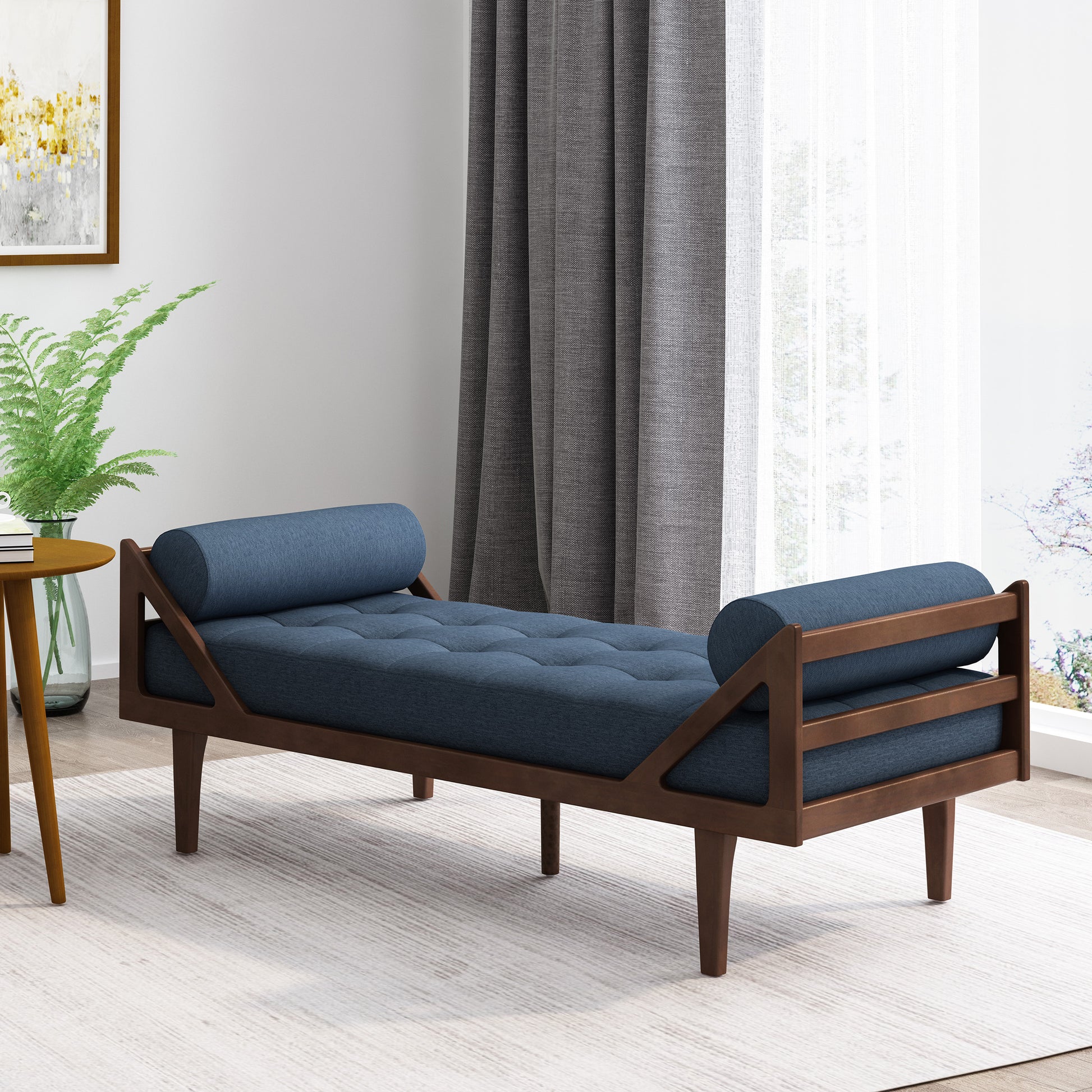 Alara Mid-Century Modern Chaise Lounge, Blue & Brown