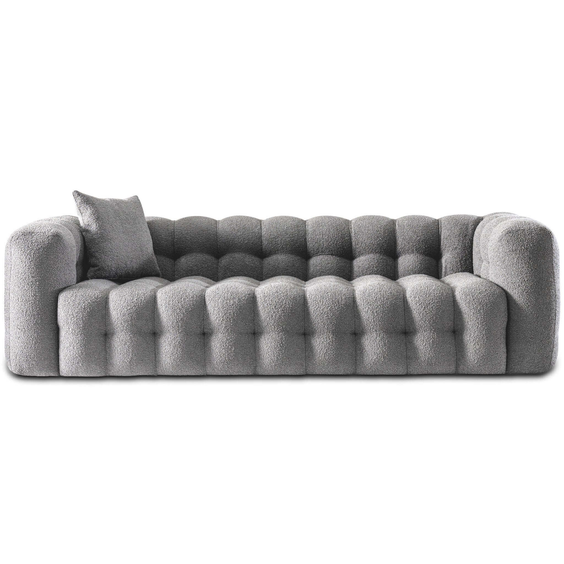 Eden Modern Cube Tufted Boucle Chesterfield, Gray