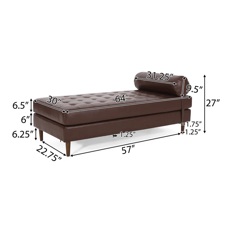 Halina Mid-Century Modern PU Leather Chaise Lounge with Peg Legs, Brown