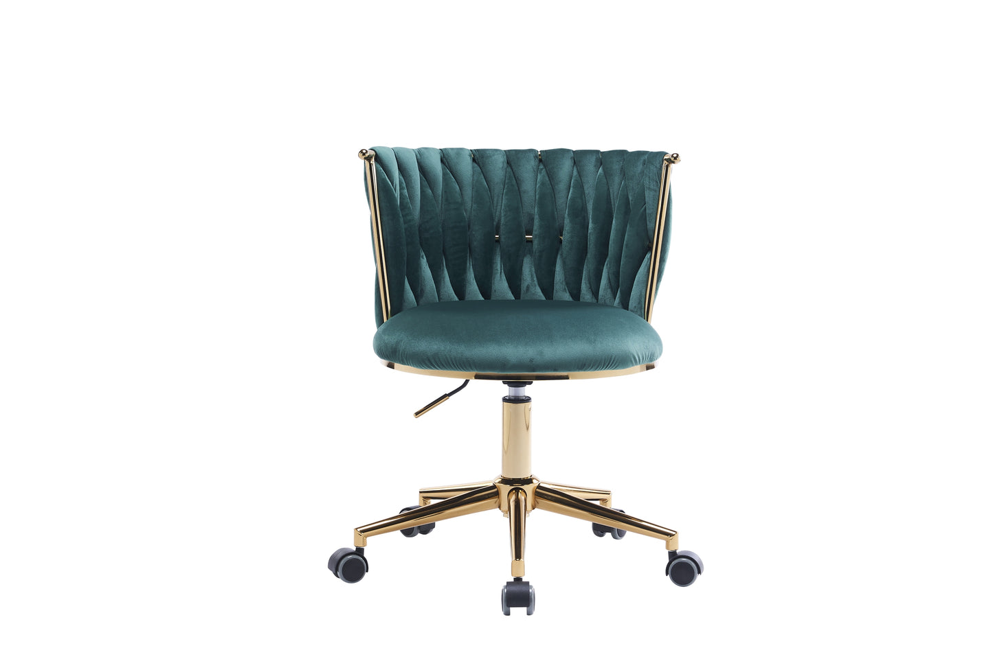 Emme Gold Framed Velvet Office Chair with Gold Base - Emerald