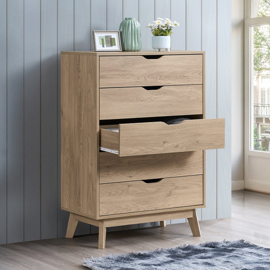 Reign Modern 5-Drawer Chest, Natural Oak