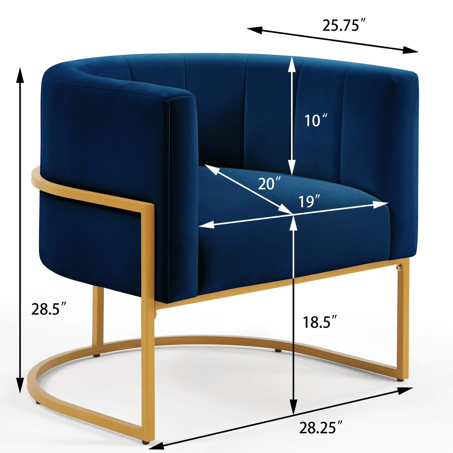 Fern Navy Upholstered Velvet Accent Chair with Golden Metal Stand and Curved Backrest