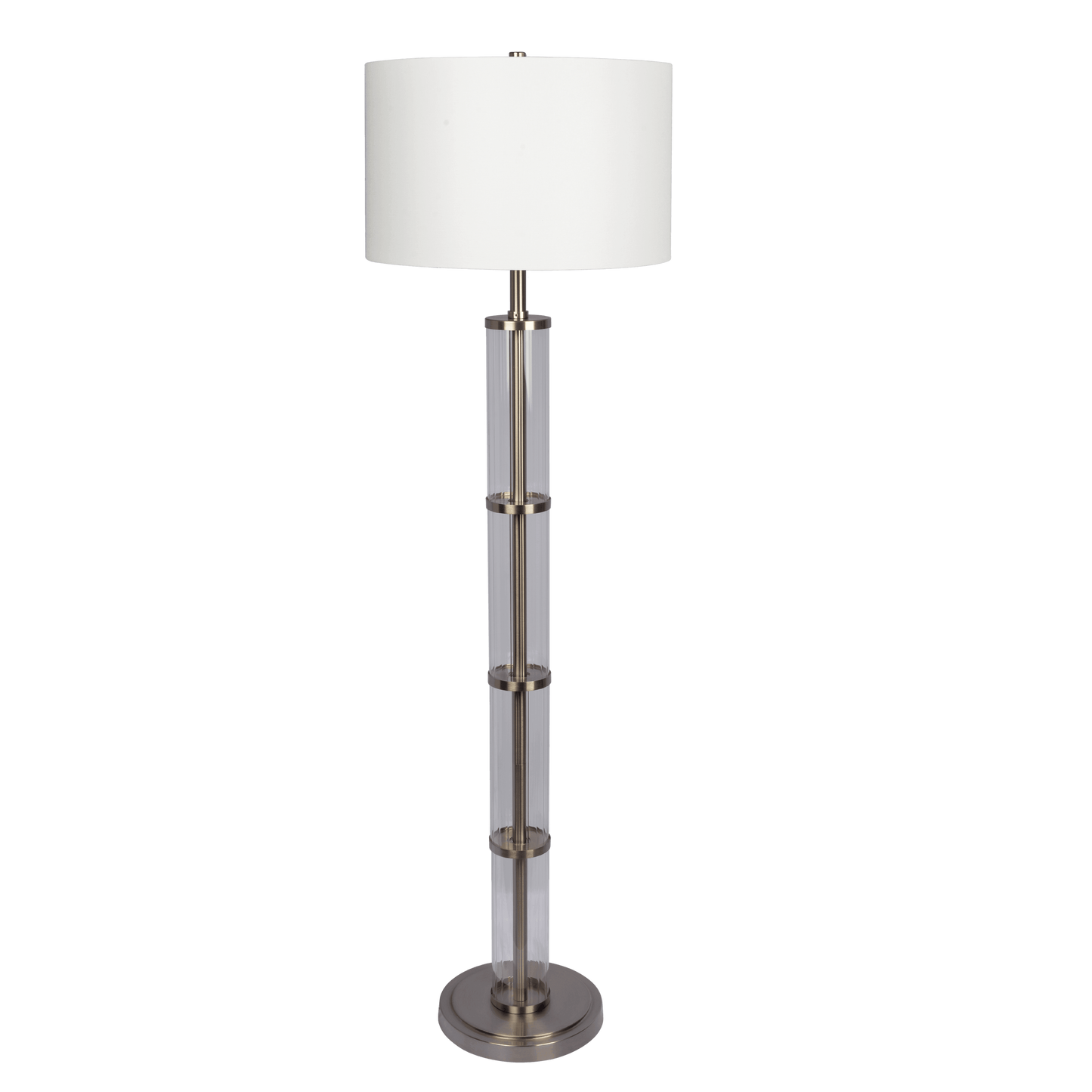 Nimbus Brushed Nickel Floor Lamp with 3-Way Rotary Switch Clear Glass Body Metal Base