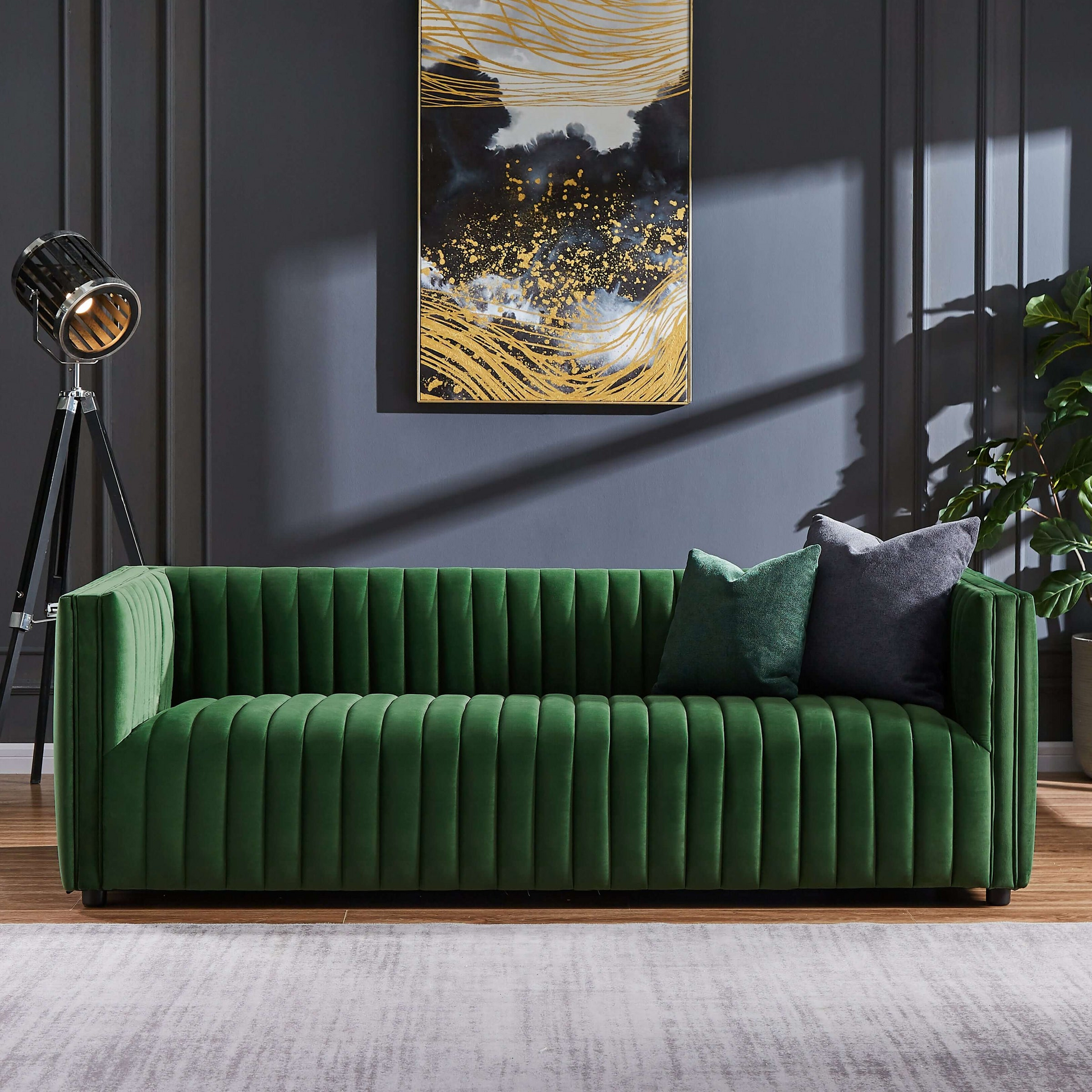 Dominic Modern Channel Tufted Velvet Sofa, Green