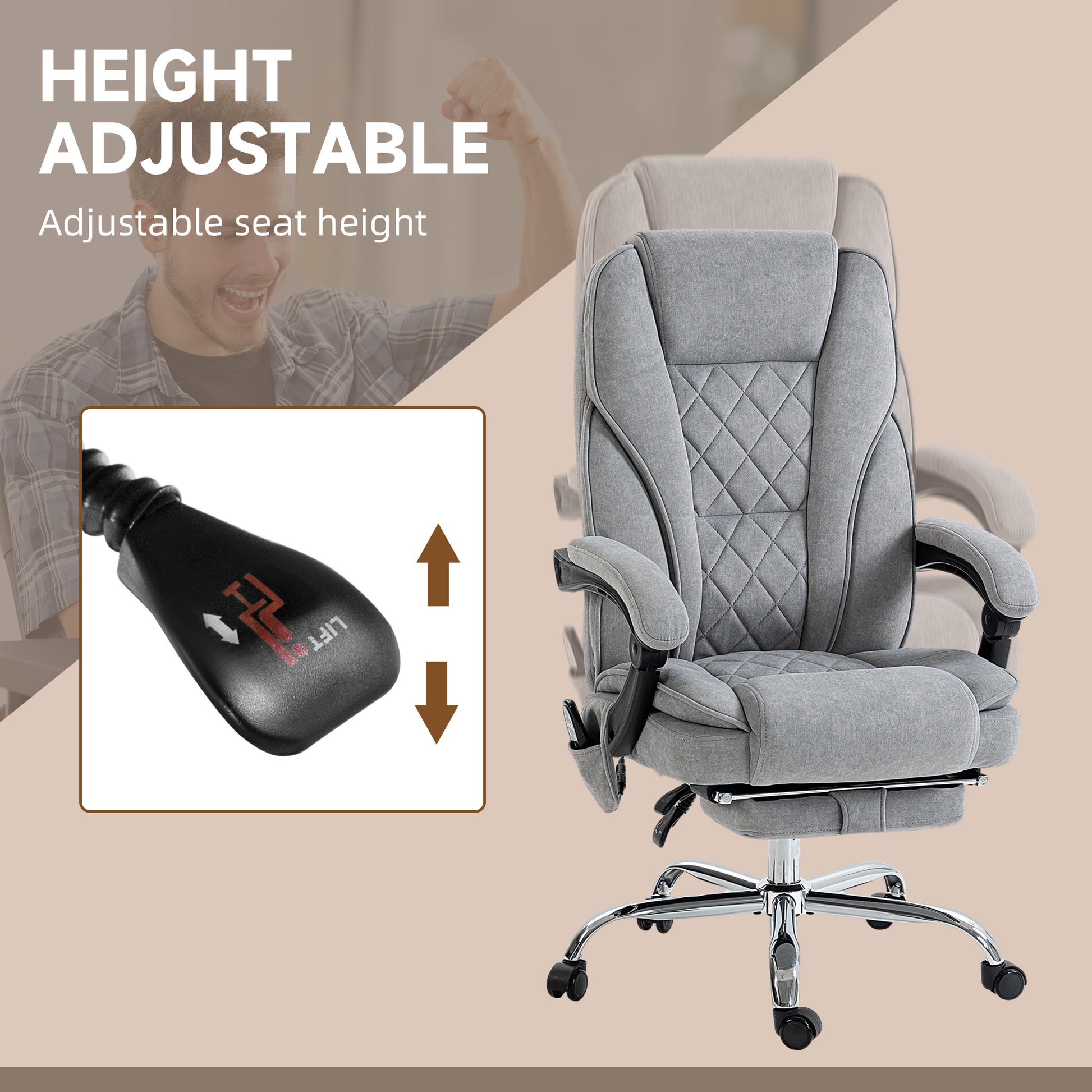 Gabrielle Upholstered Office Chair with Heat & Massage, Gray