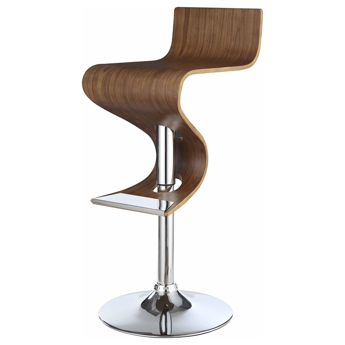 Odessa Walnut and Chrome S-Shaped Adjustable Bar Stool Set of 1