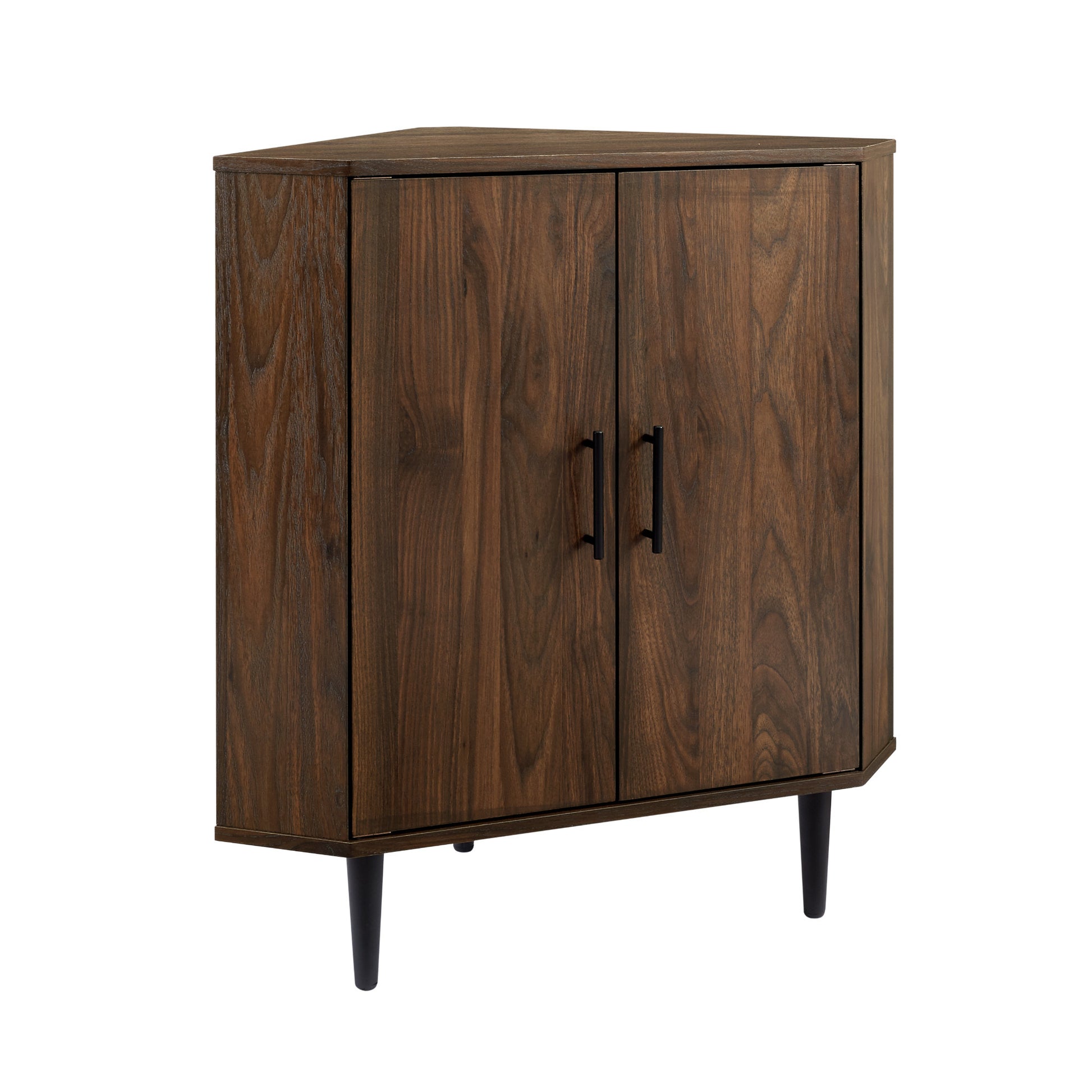 Chloe Contemporary 2-Door Mixed-Material Corner Accent Cabinet - Dark Walnut