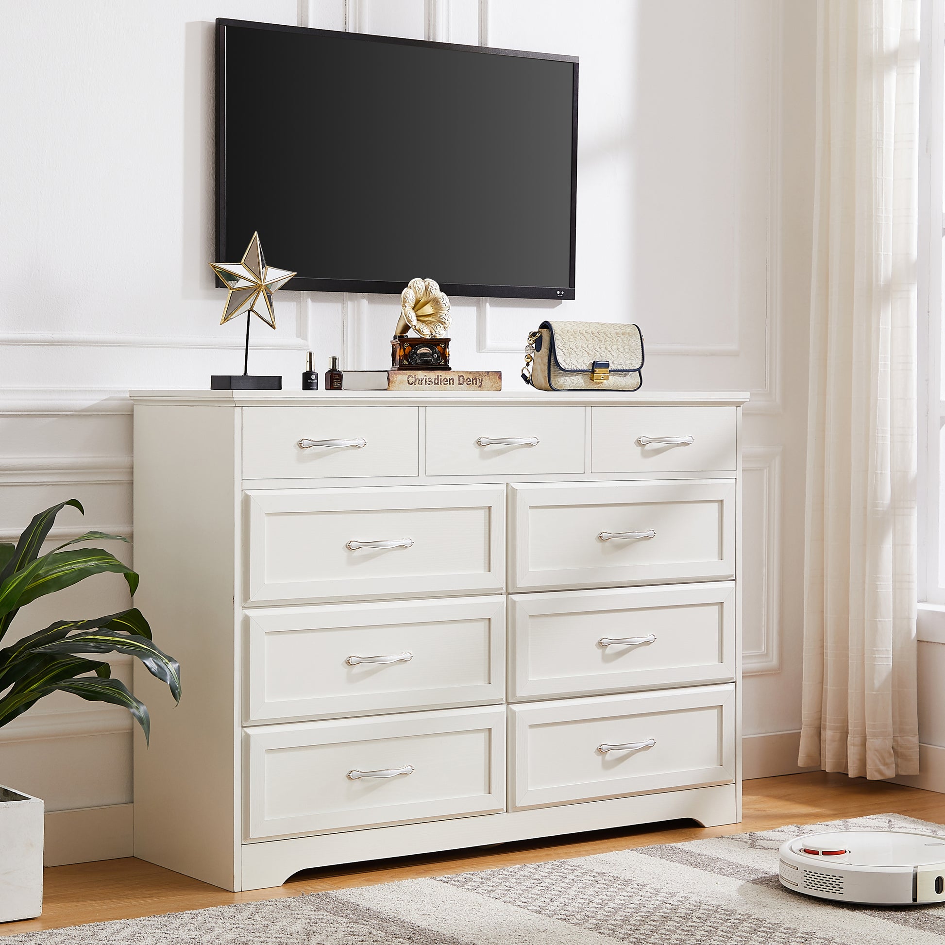 Brant Transitional 9-Drawer White Dresser, White