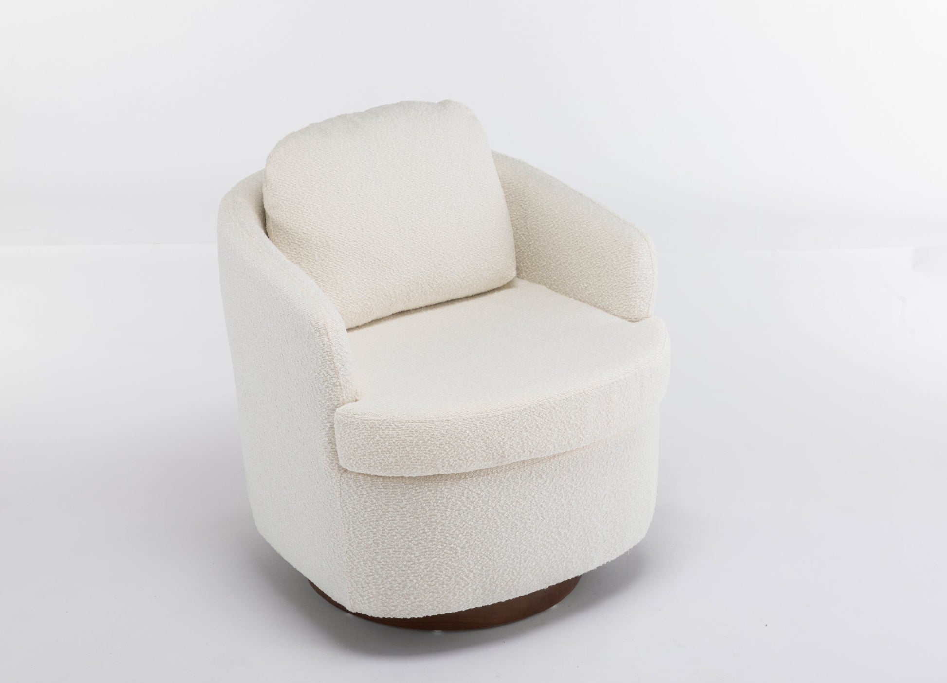 Barley Boucle Upholstered Swivel Accent Chair with Wooden Base - Off-White