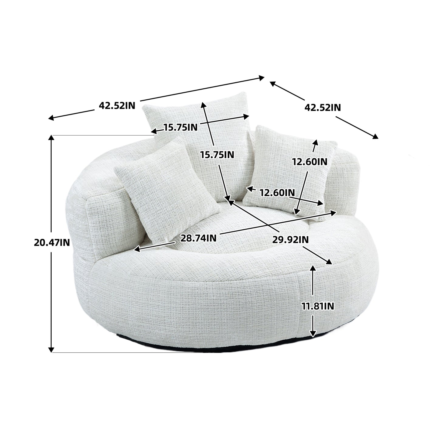 Coolmore Cozy Comfort Durable Beige Chenille Lounger with Pillows for Gaming and Relaxation