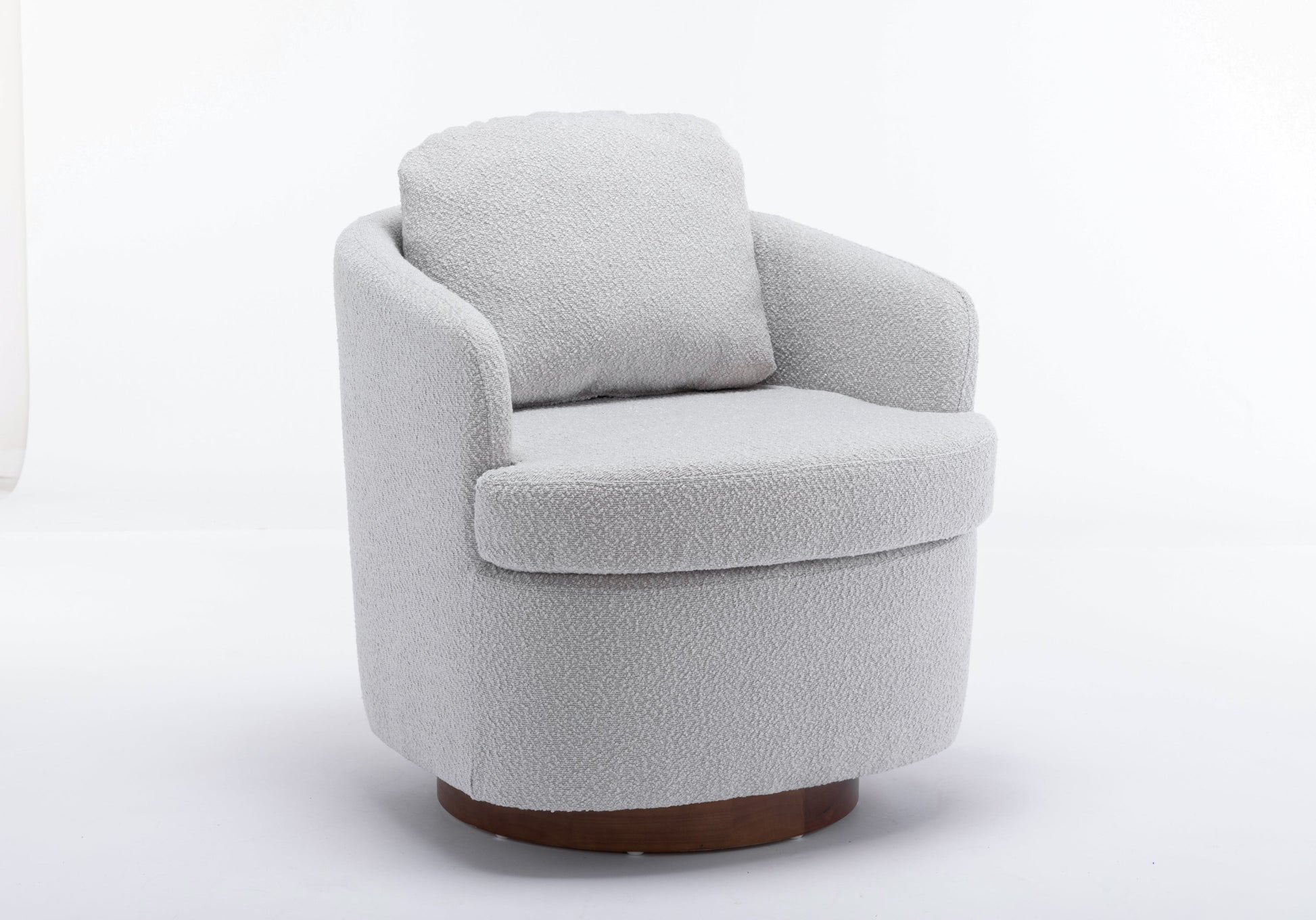 Barley Boucle Upholstered Swivel Accent Chair with Wooden Base - Gray