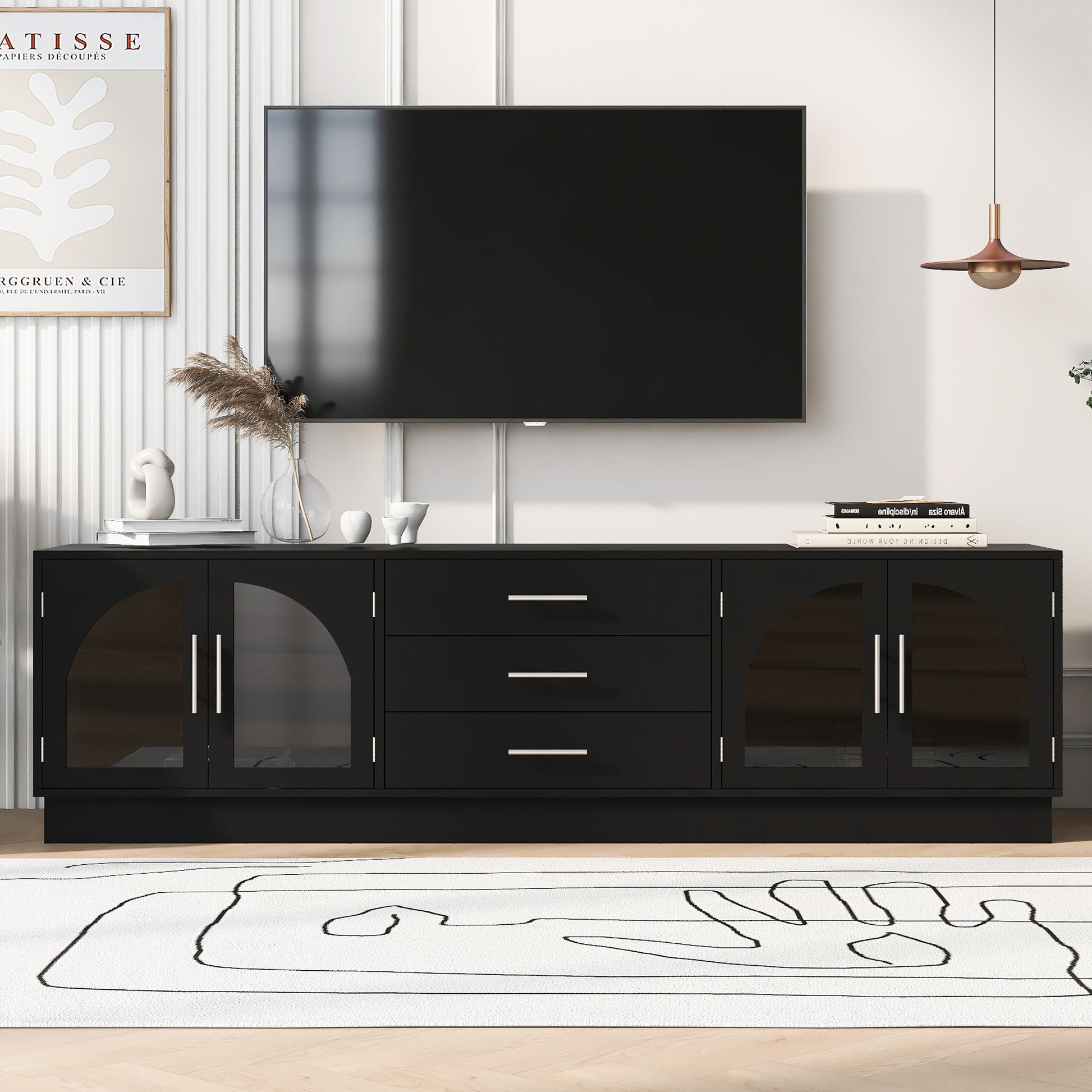 Hawthorne Modern TV Stand with Center Media Console, Black