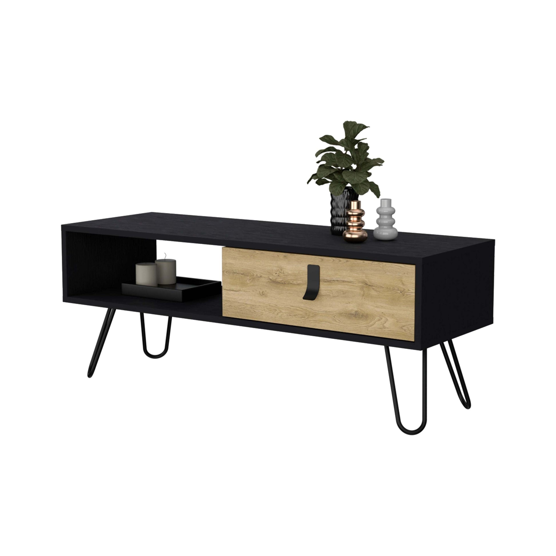 Black and Macadamia Hairpin Legs Coffee Table