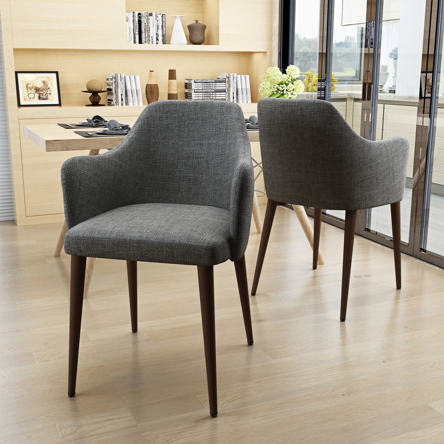 Peggy Mid-Century Modern Upholstered Side Chairs Set of 2 Gray