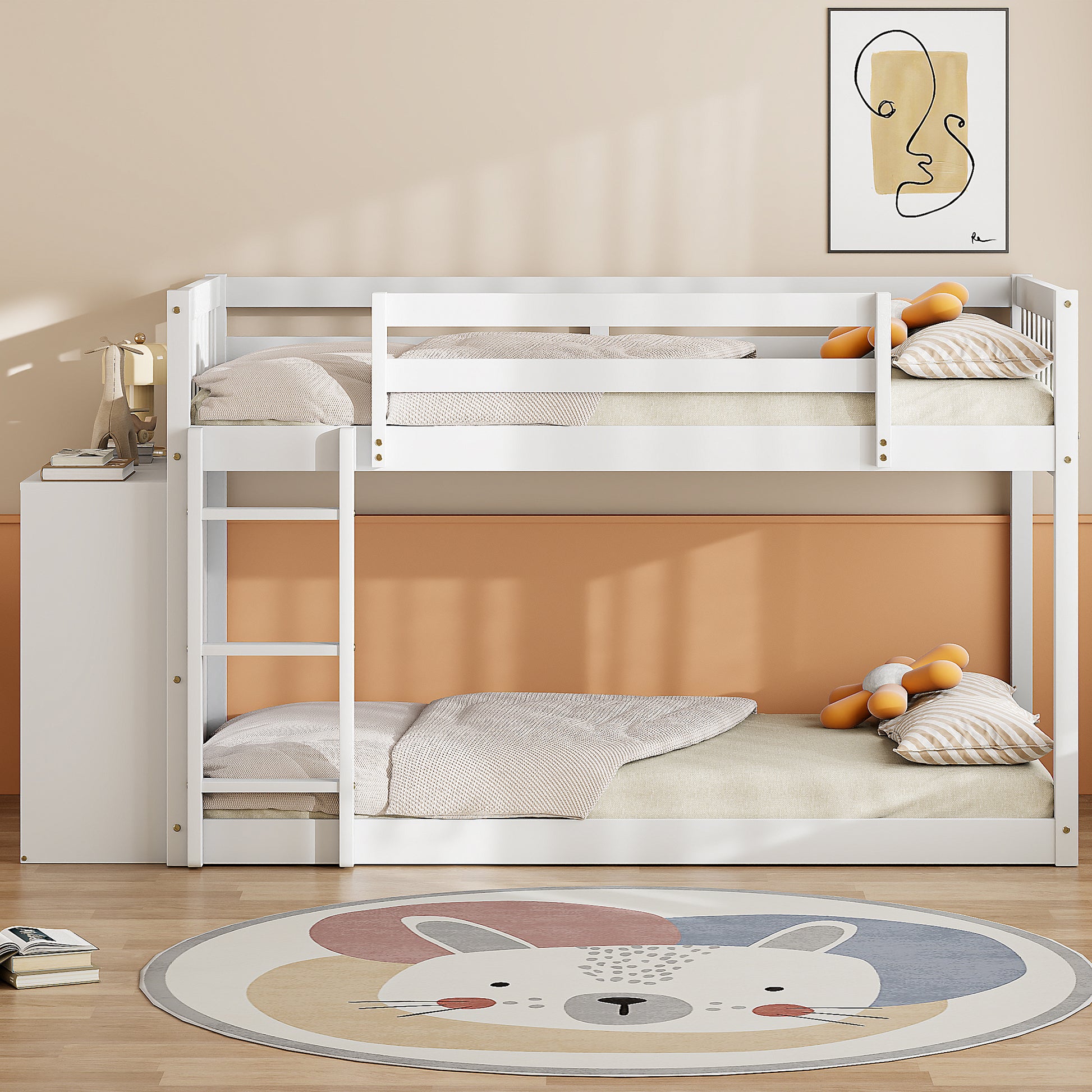 Rachel Twin over Twin Bunk Bed with 4 Drawers and 3 Shelves-White