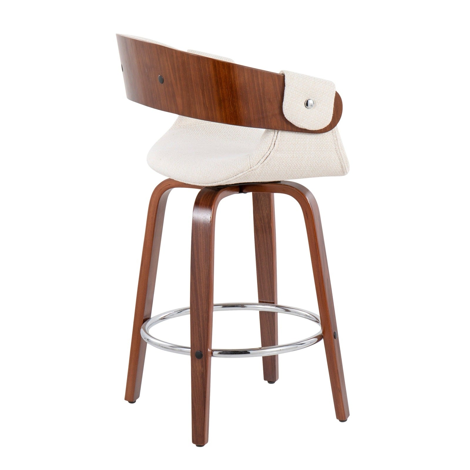 Elisa Mid-Century Modern Counter Stool in Walnut and Cream Fabric - Set of 2