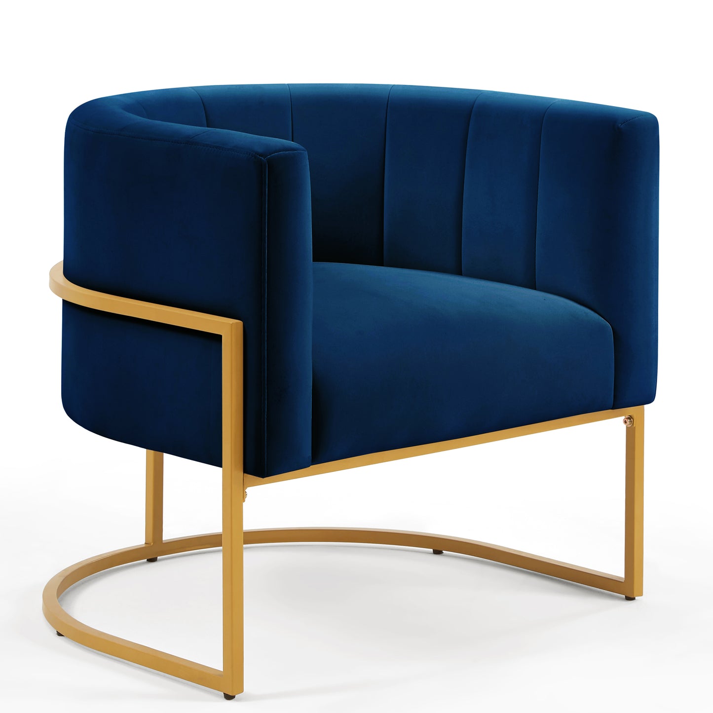 Fern Navy Upholstered Velvet Accent Chair with Golden Metal Stand and Curved Backrest