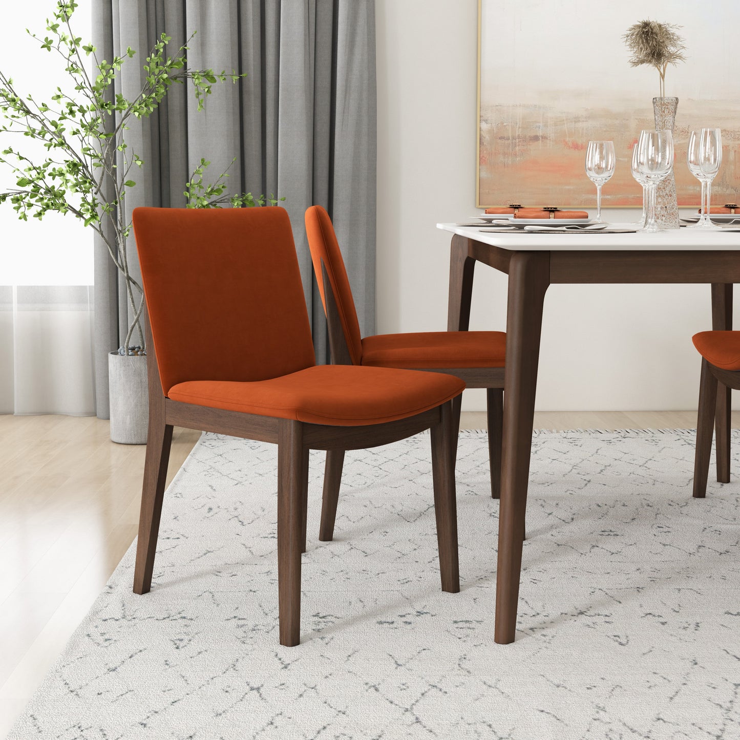 Laura Mid-Century Modern Solid Wood Dining Chair Set of 2