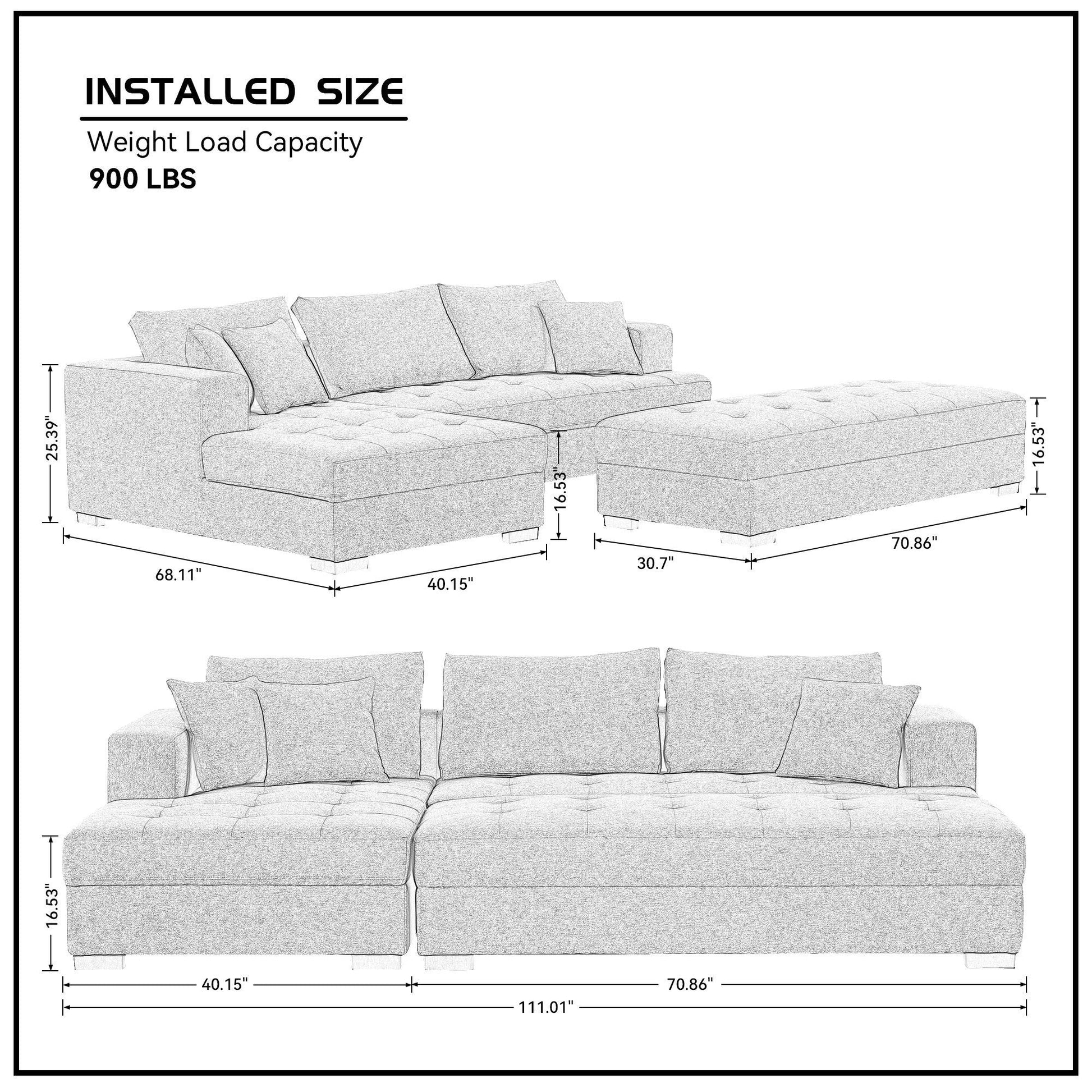 Jansen 111'' L-Shape Sectional & Ottoman Set - Dark Gray