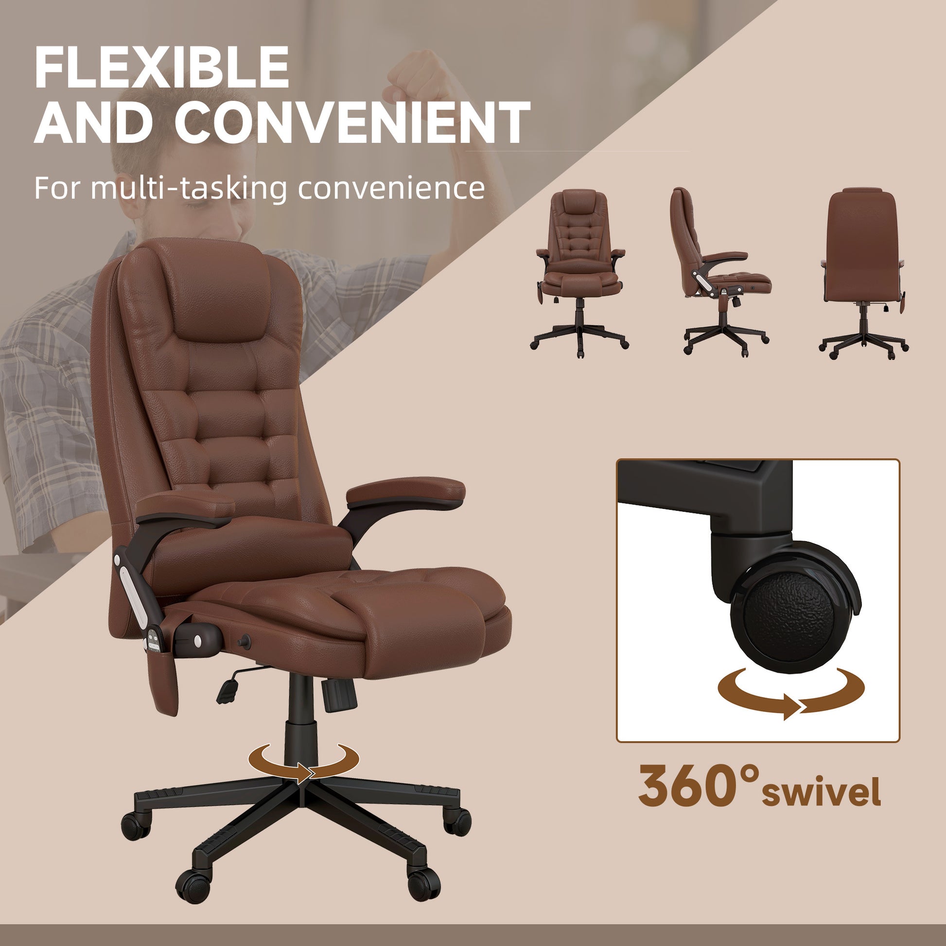 Parisa High Back PU Leather Executive Office Chair with Head & Massage, Brown