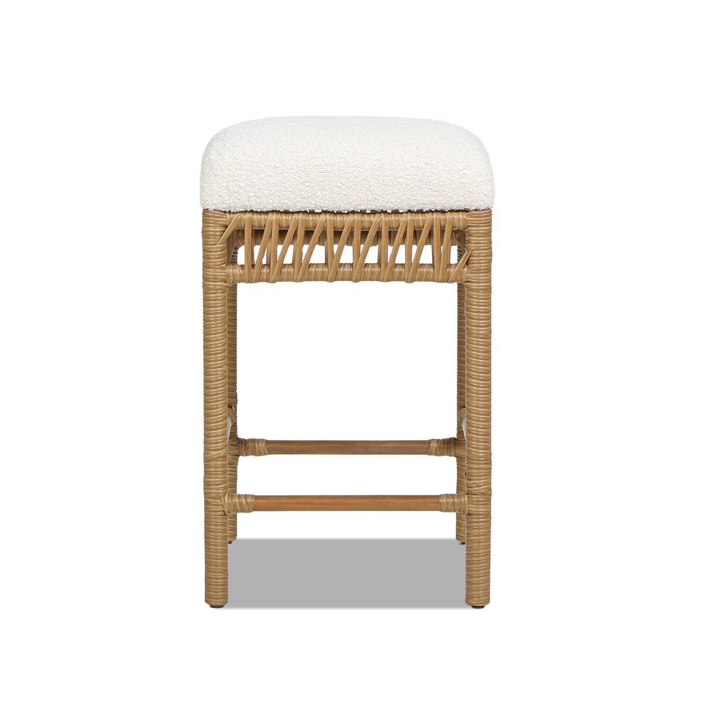 Lucia 25.5' Backless Upholstered Counter Stool with Resin Rattan Frame, Ivory White Boucle