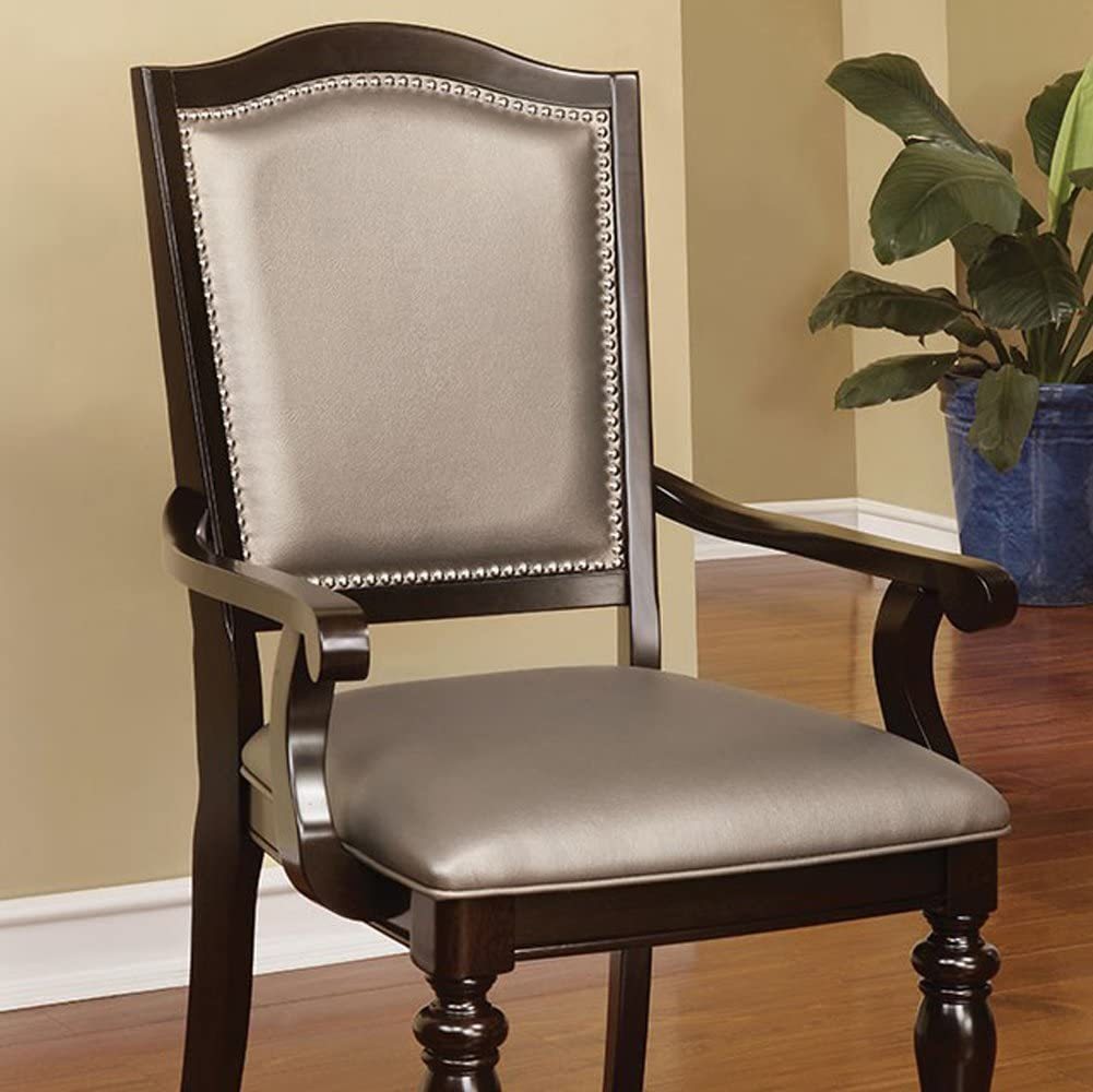 Henrick Transitional Solid Wood Arm Chairs Set of 2 Walnut & Pewter