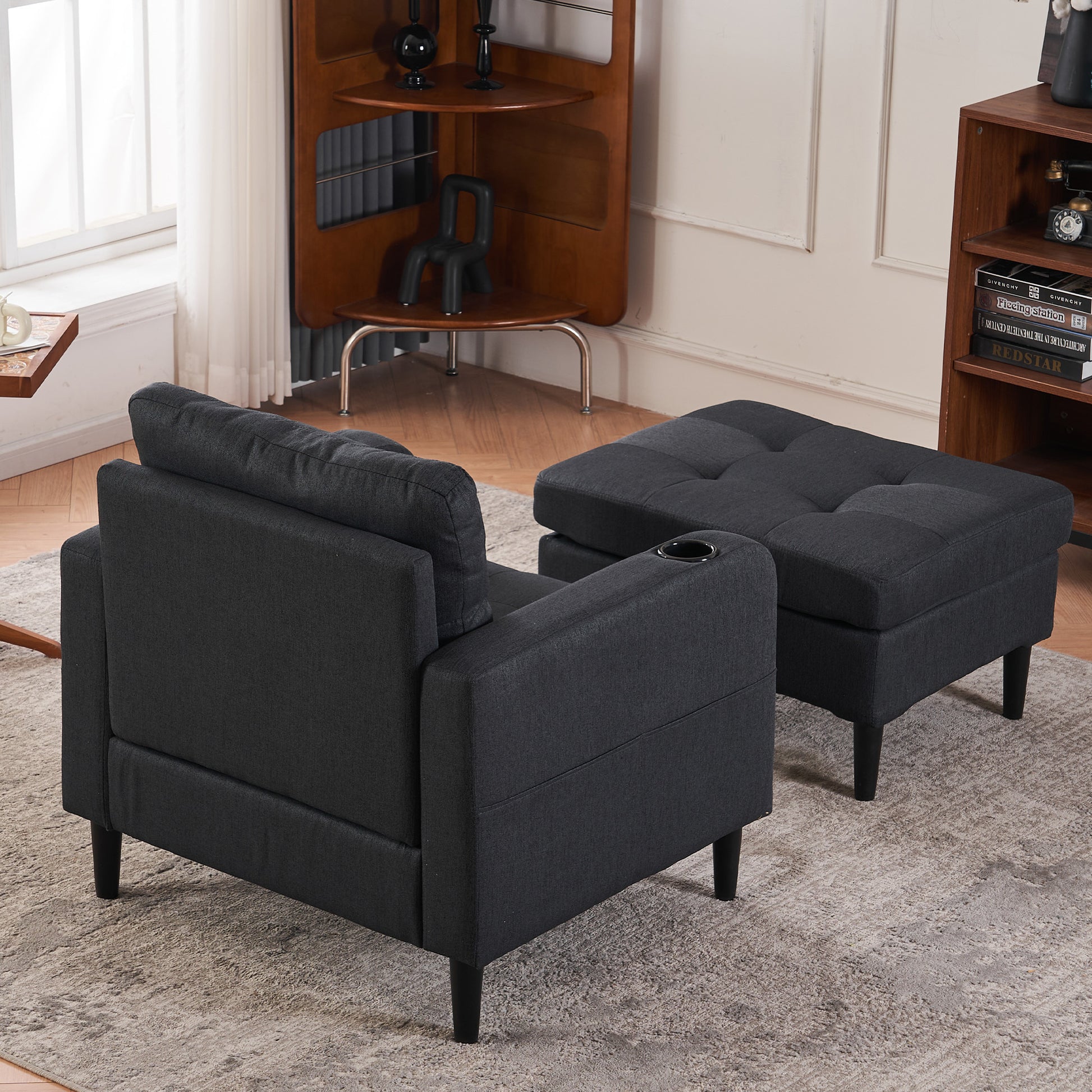 Xanthea Modern Tufted Chair & Storage Ottoman Set, Gray