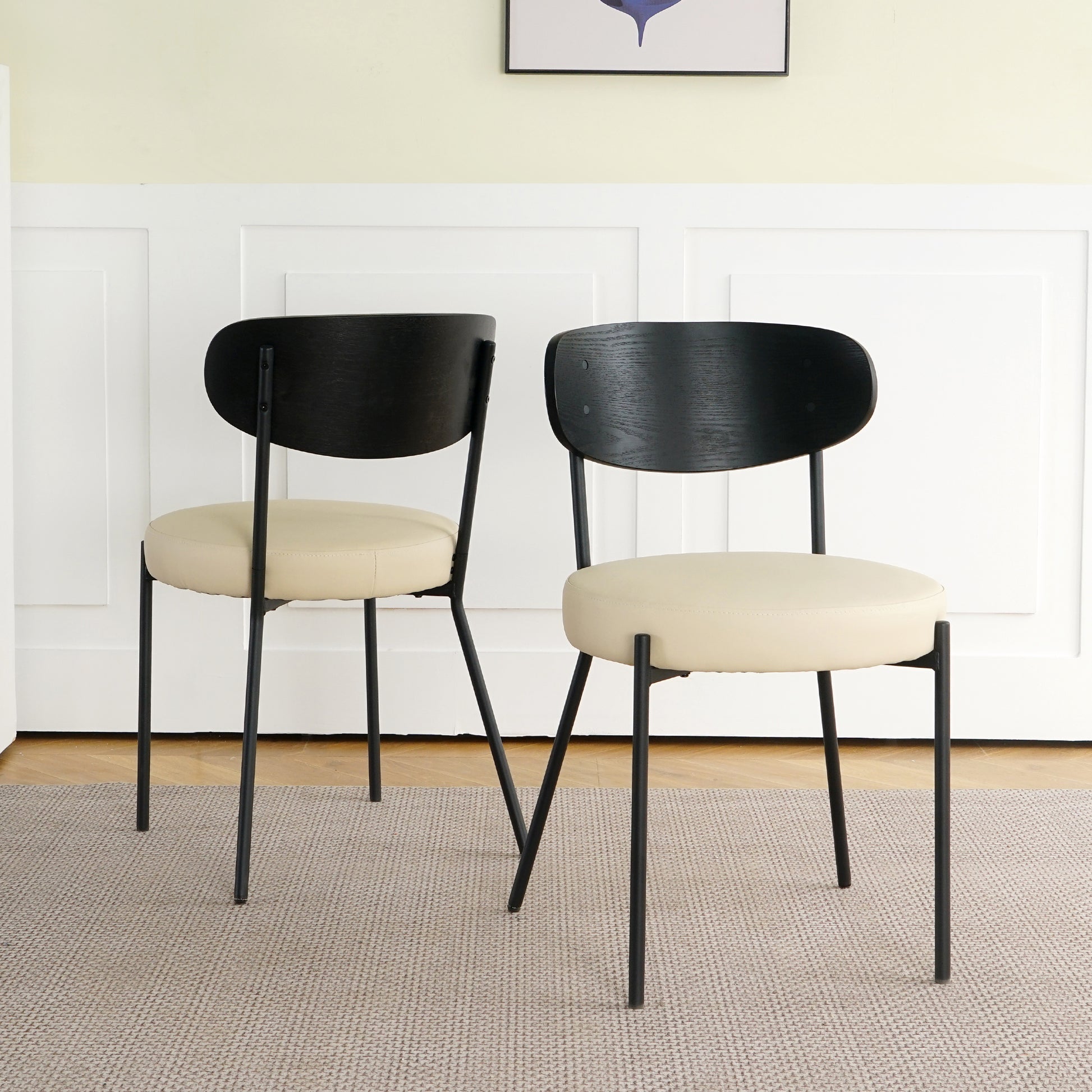 Cleo Modern Cream PU Leather & Black Side Chairs Set of 2