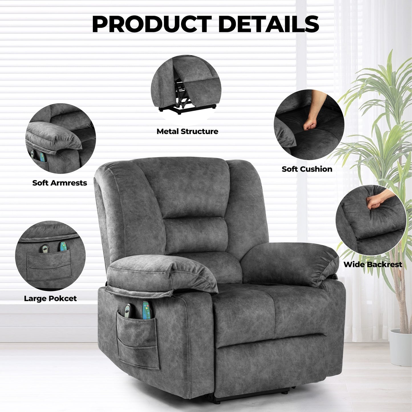 Lenny Power Lift Recliner Chair Sofa for Elderly with Massage