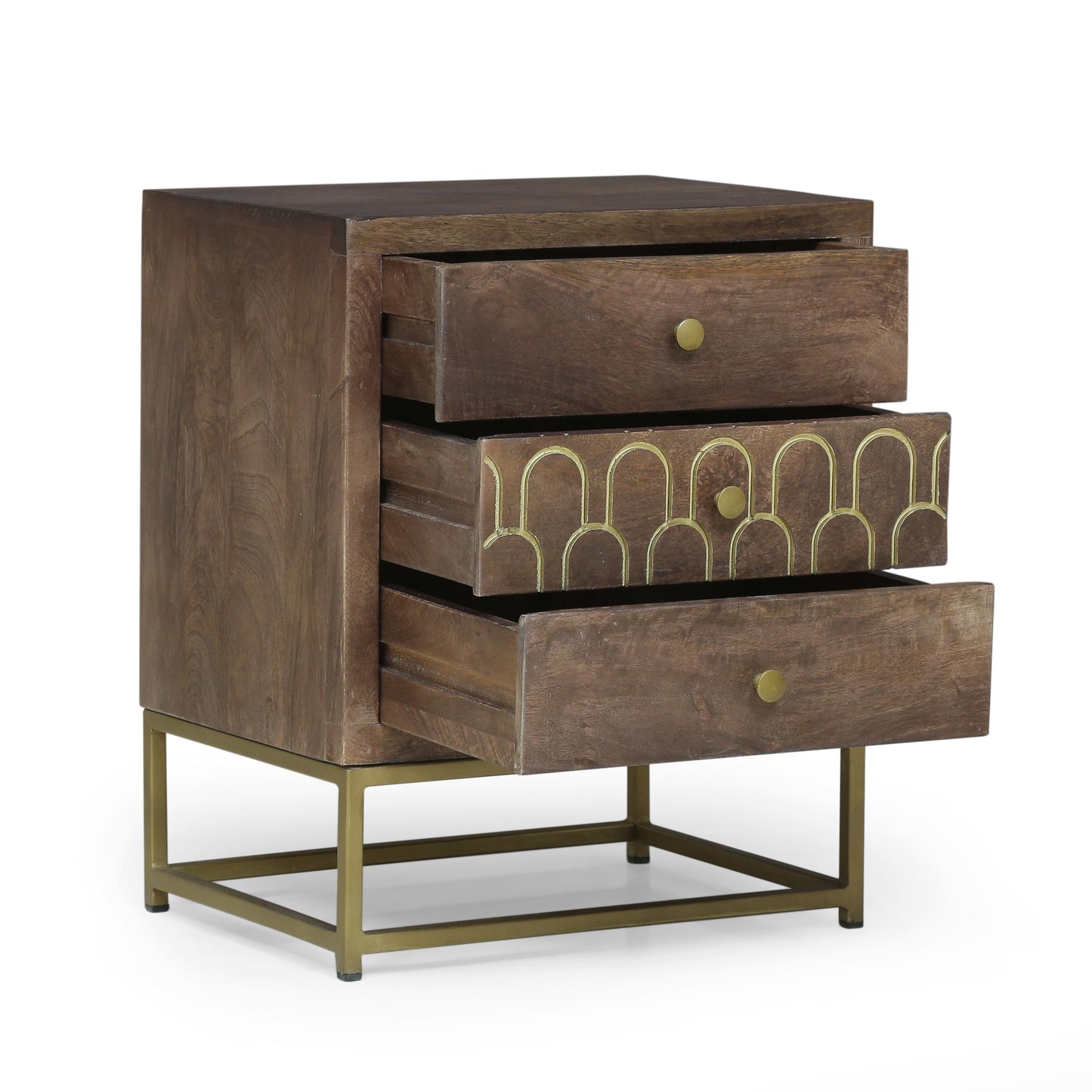 Phyllis Contemporary 3-Drawer Nightstand with Gold Accents