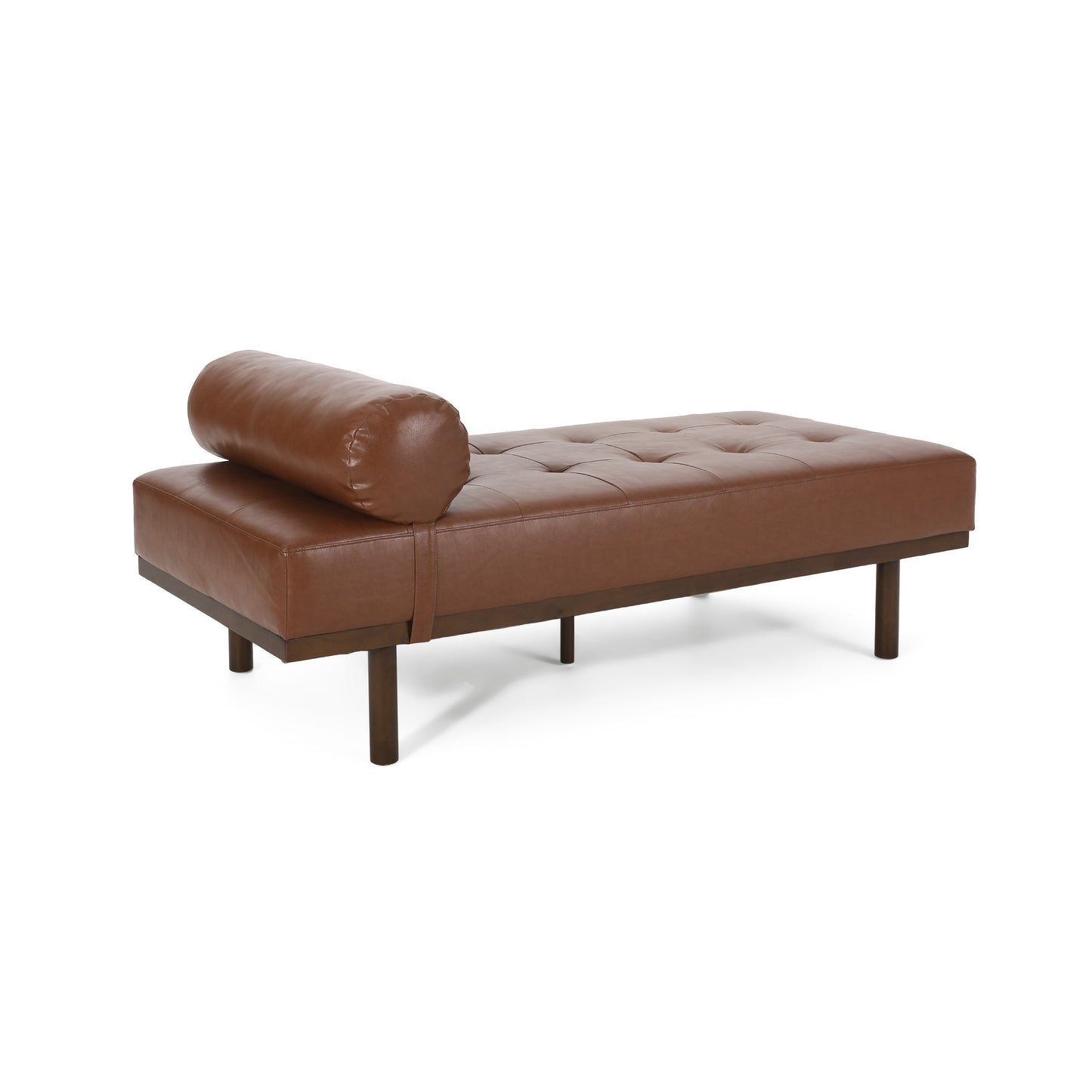 Sylvia Mid-Century Modern PU Leather Chaise Lounge, Brown