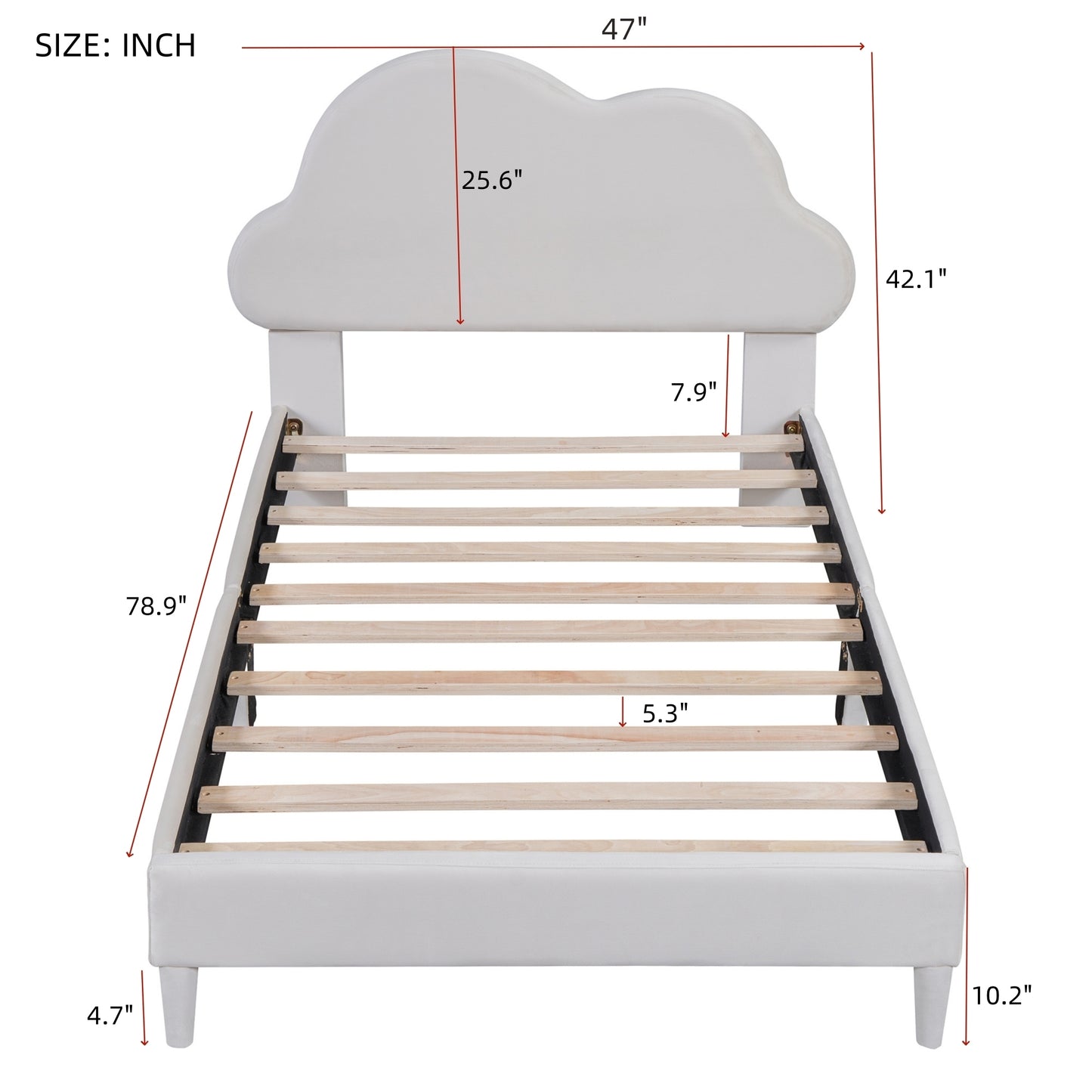 Melodi Cloud Shape Velvet Youth Platform Bed