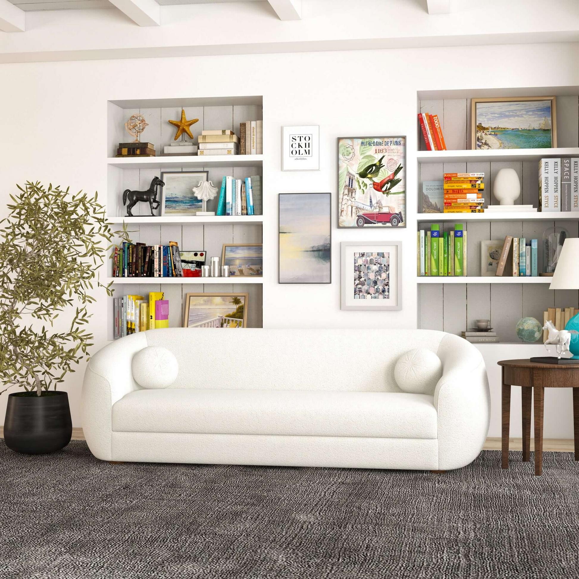 Melinda Modern Ivory Boucle Upholstered Sofa