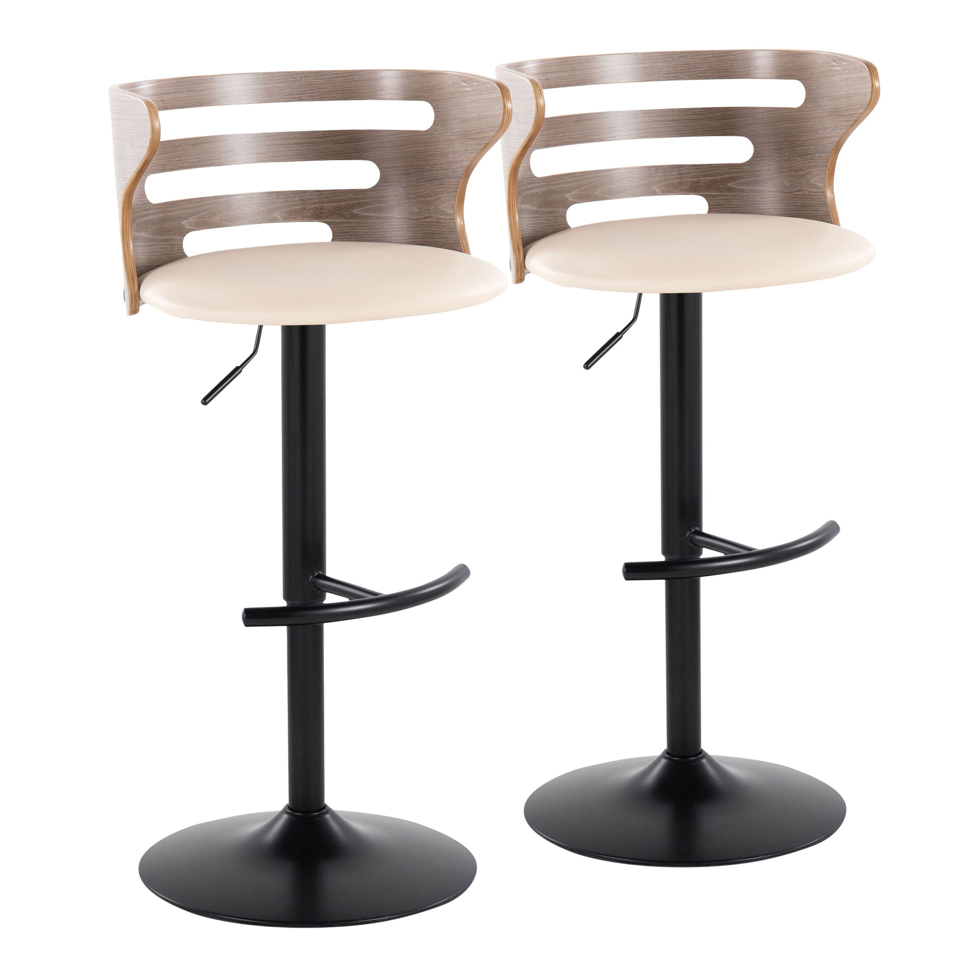 Cosi Mid-Century Modern Bar Stools with Leatherette Padded Seat Set of 2 Light Gray