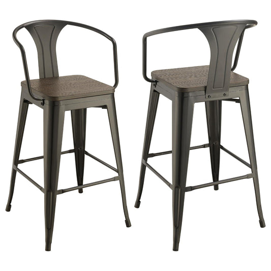 Tulia Industrial Dark Elm and Matte Black Bar Height Stool Set of 2