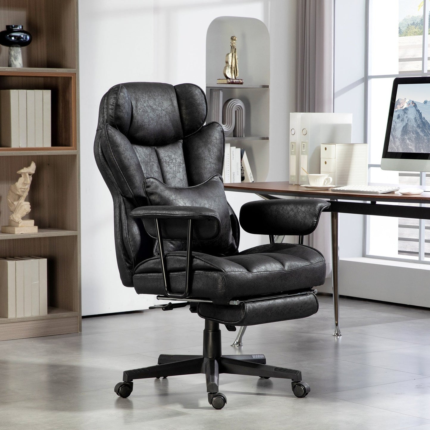 Herbie Big & Tall Microfiber Executive Office Chair with Heat & Massage, Black