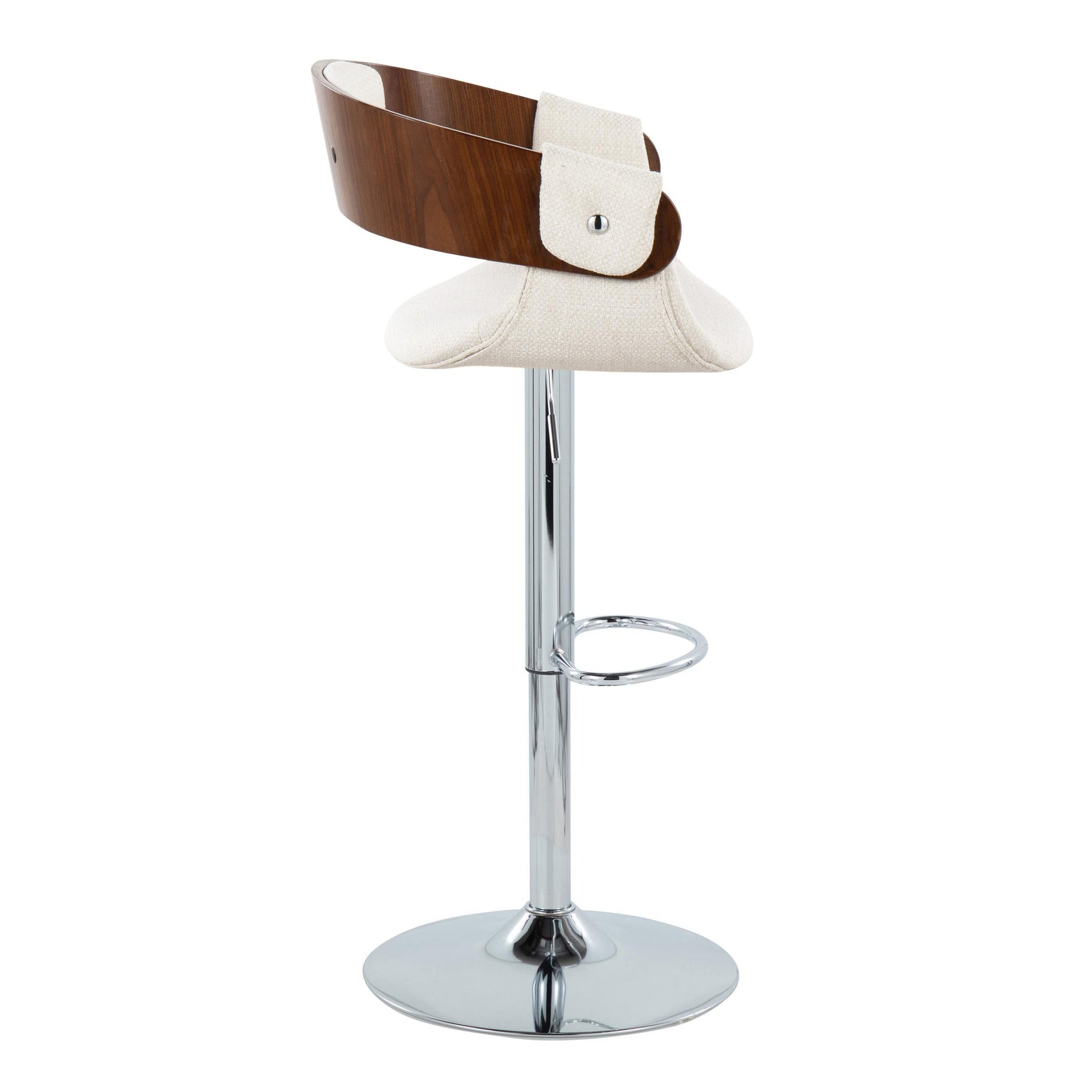 Elisa Mid-Century Modern Adjustable Barstool with Swivel in Chrome Metal, Walnut & Cream Set of 2