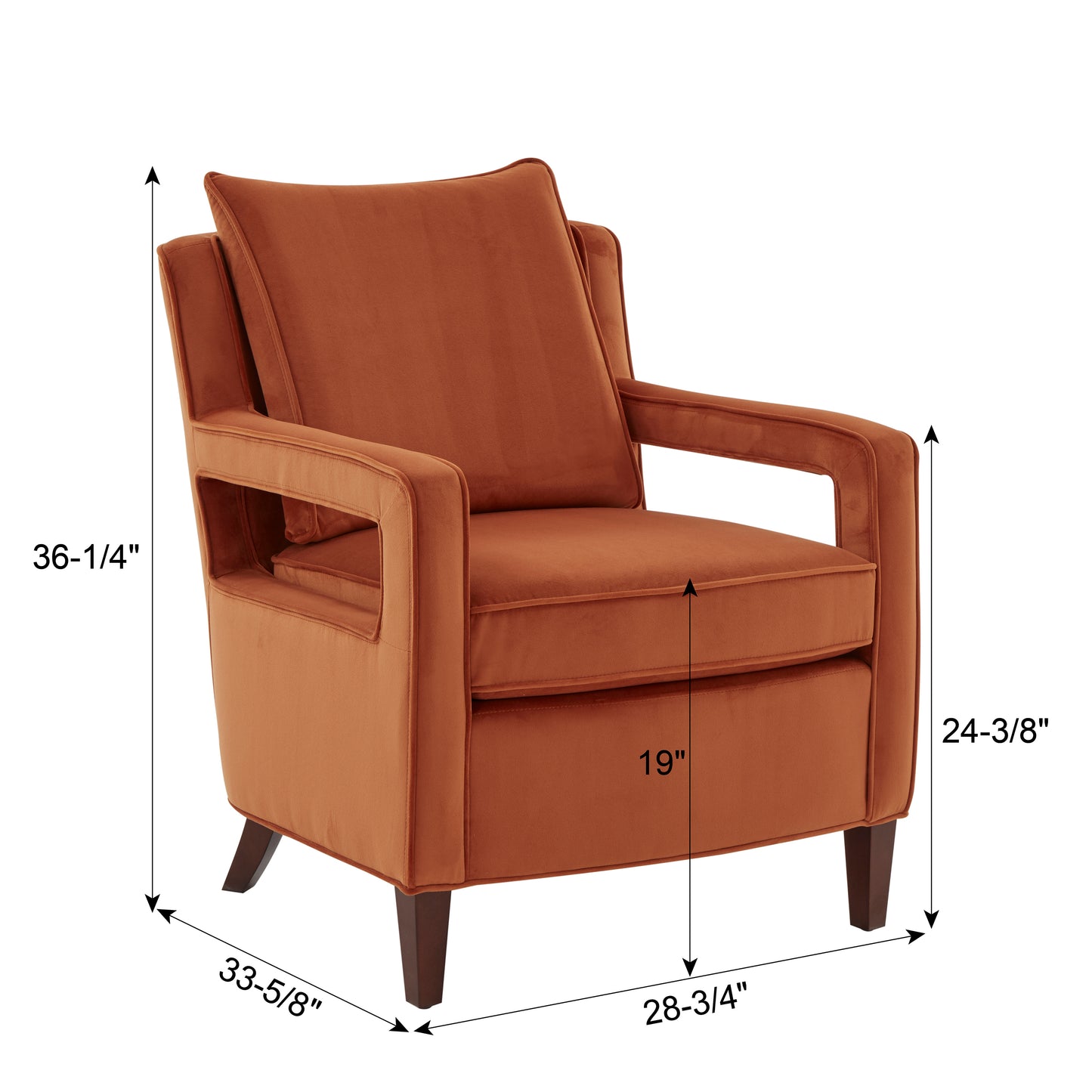 Alina Burnt Orange Velvet Accent Arm Chair