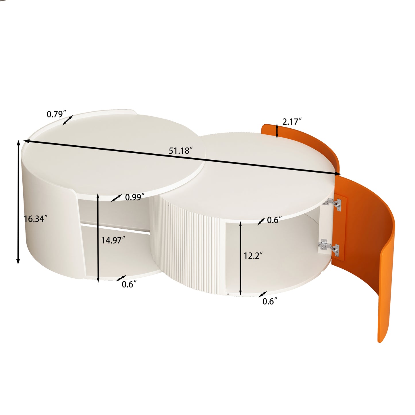 Noralie Modern Nesting Tables with Extendable Top, White & Orange