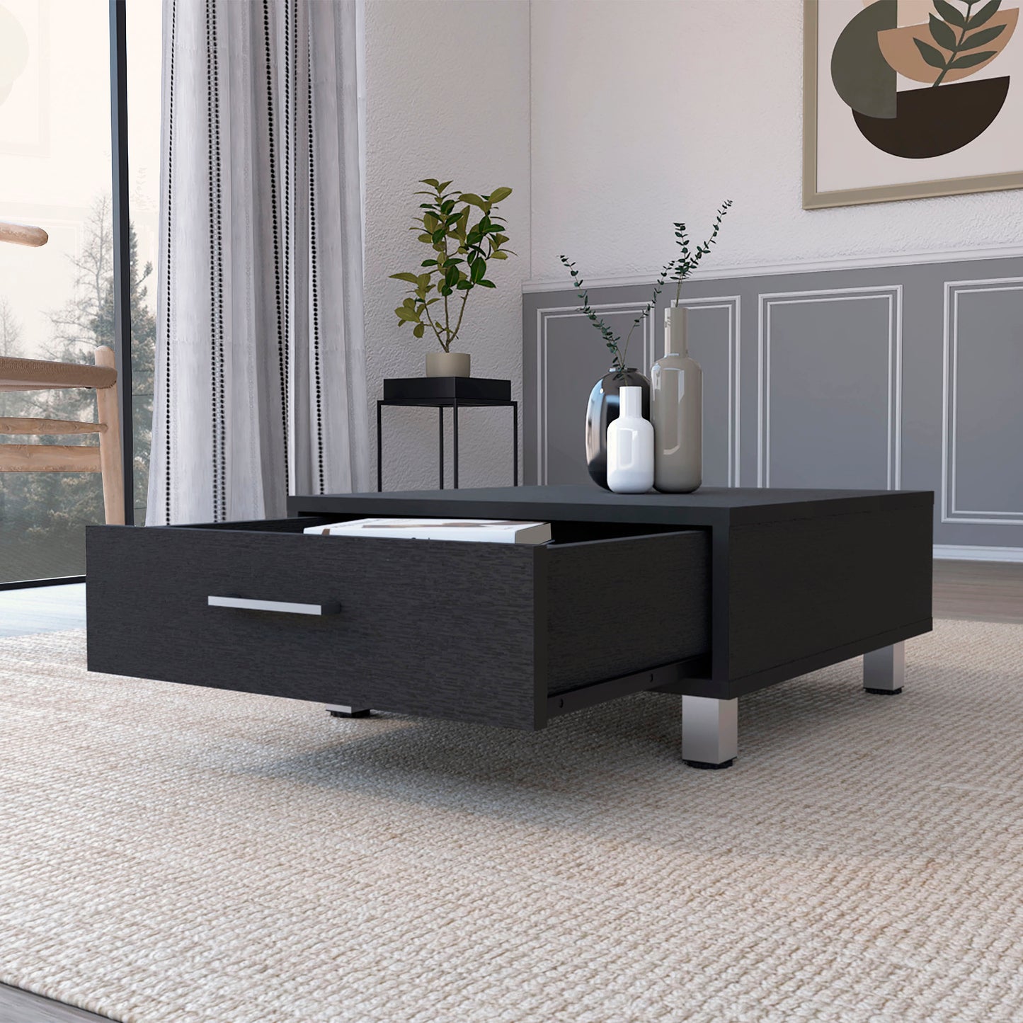 Black Wengue 1-Drawer Rectangle Coffee Table