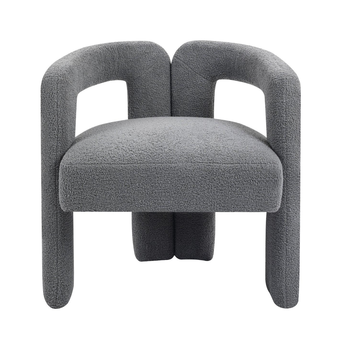 Contemporary Grey Teddy Fabric Dining Chair with Open Back for Dining Room