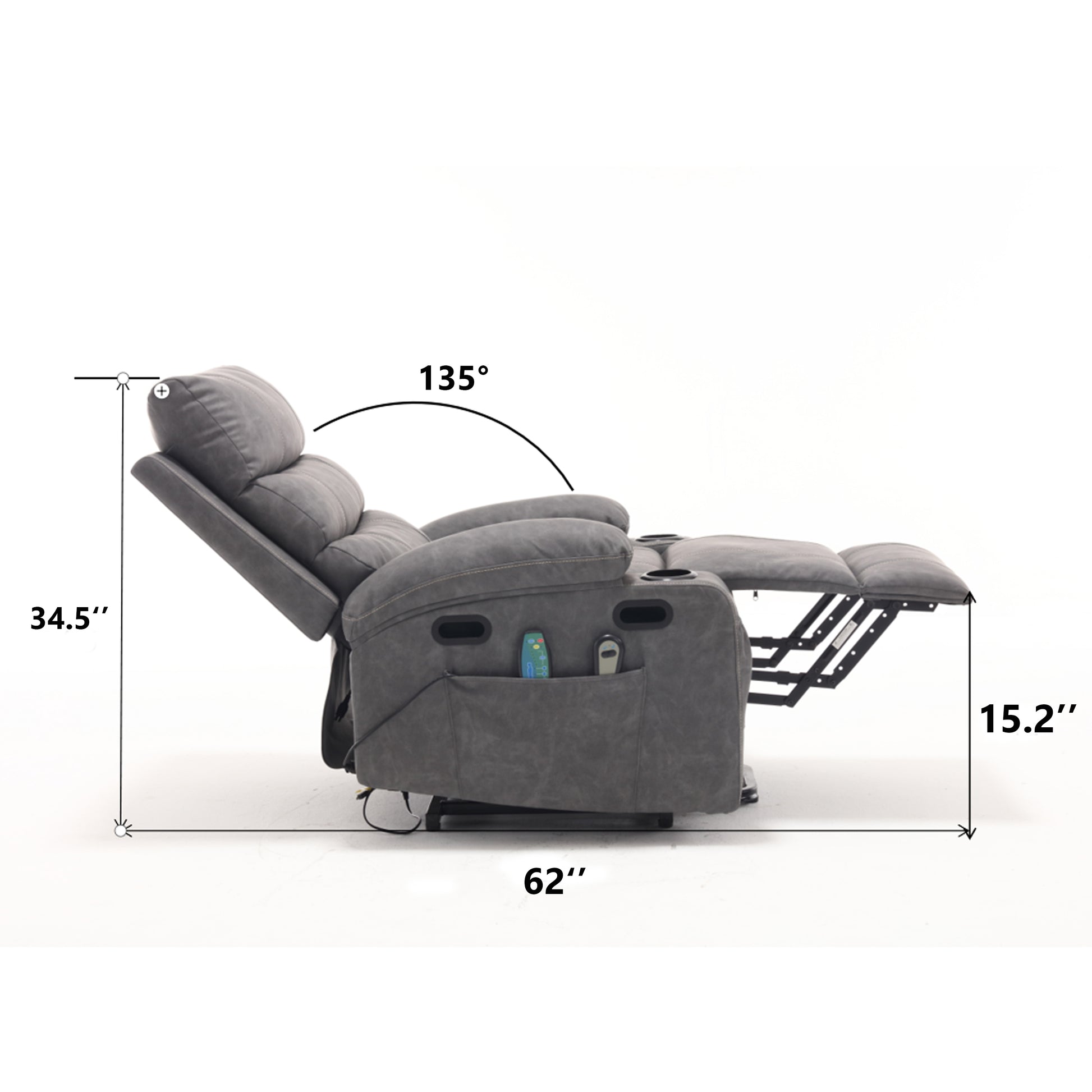 Selini Oversize PU Leather Power Lift Recliner with Massage & Heat, Gray