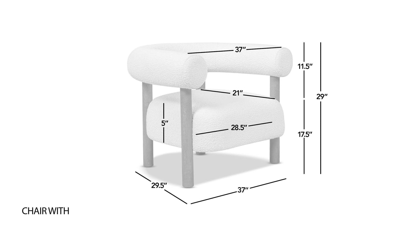 Fuji 37' Mid Century Modern Barrel Accent Arm Chair, Ivory White Boucle