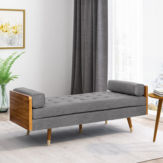 Thelma Mid-Century Modern Chaise Lounge, Gray & Walnut