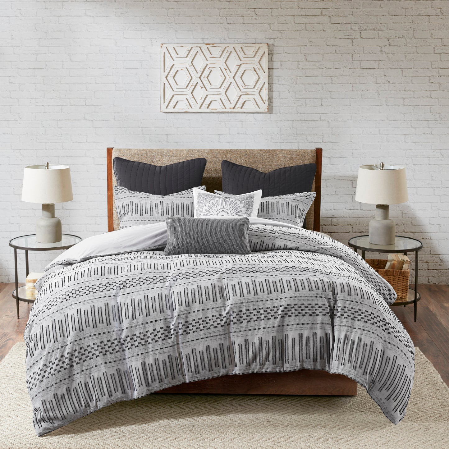 Cotton Jacquard Duvet Cover Mini Set, Gray