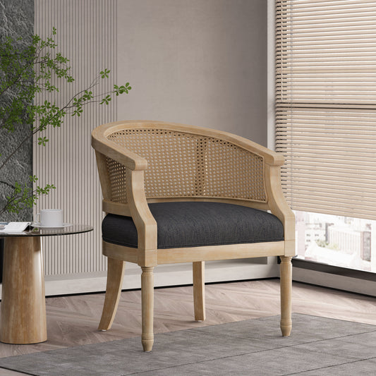 Winifred Modern Country Accent Chair with Rattan, Gray & Natural