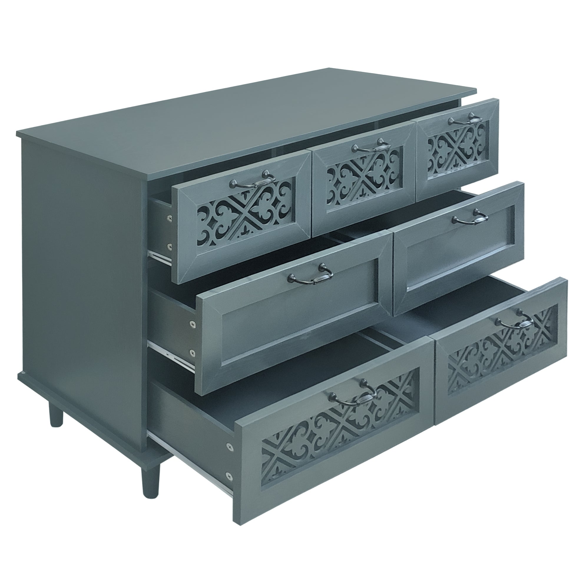 Riley Dark Green 7-Drawer Cabinet