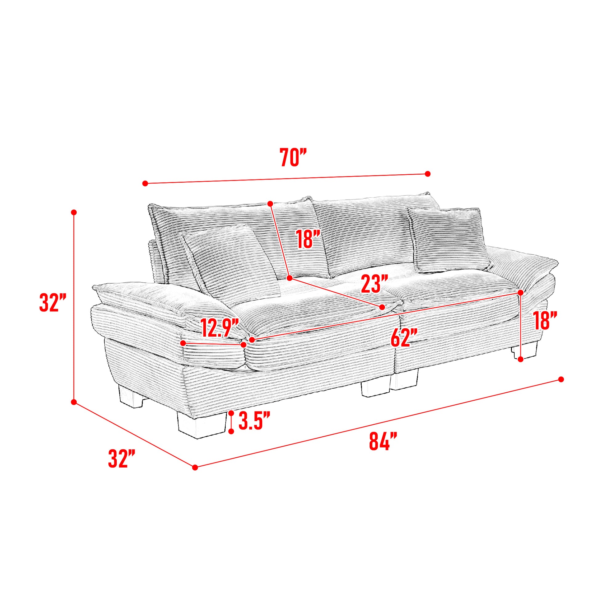 Olita 84" Mid-Century Modern Corduroy Upholstered Sofa