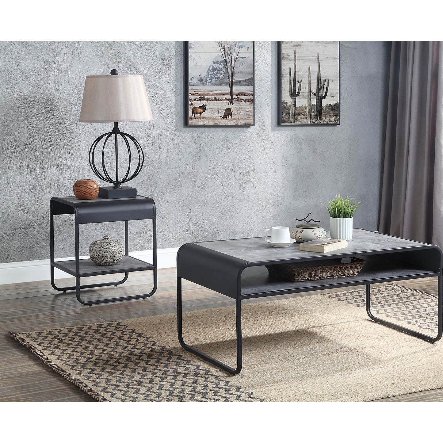 Concrete Grey and Black 1-shelf End Table